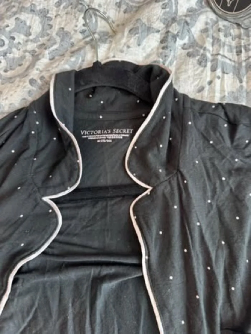 Victoria secret Black Polka Dot Pajama Set with White Piping size Medium
